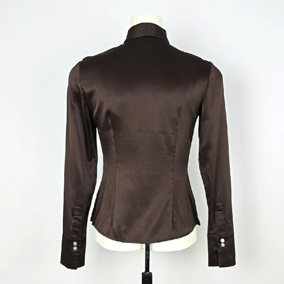 F Carriere Women's Silk Blend Espresso Brown Long Sleeves Button Down Blouse XS - Picture 3 of 16